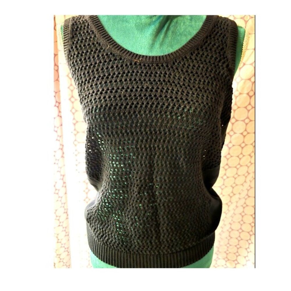 Banana Republic Black Mesh Crochet Sweater Tank Top Cover up Small